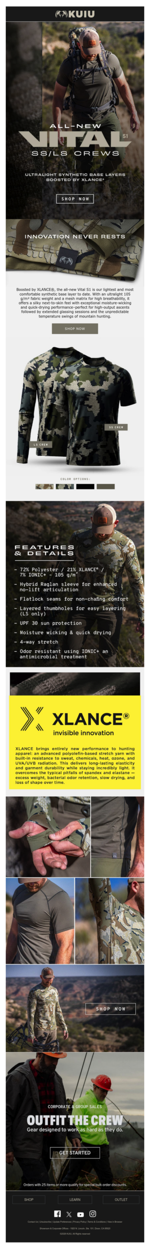 All-New Vital S1 Crews: Ultralight Synthetic Base Layers Boosted by XLANCE®