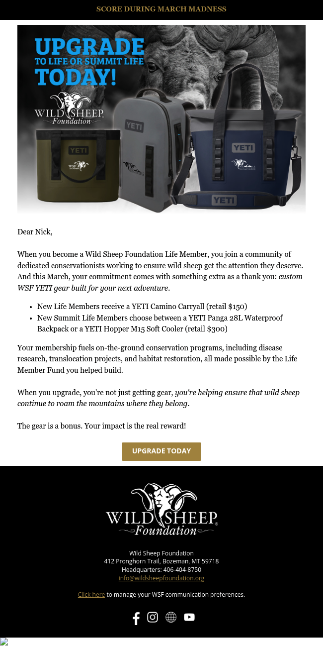 March Madness Membership Bonus: YETI Gear on Us.