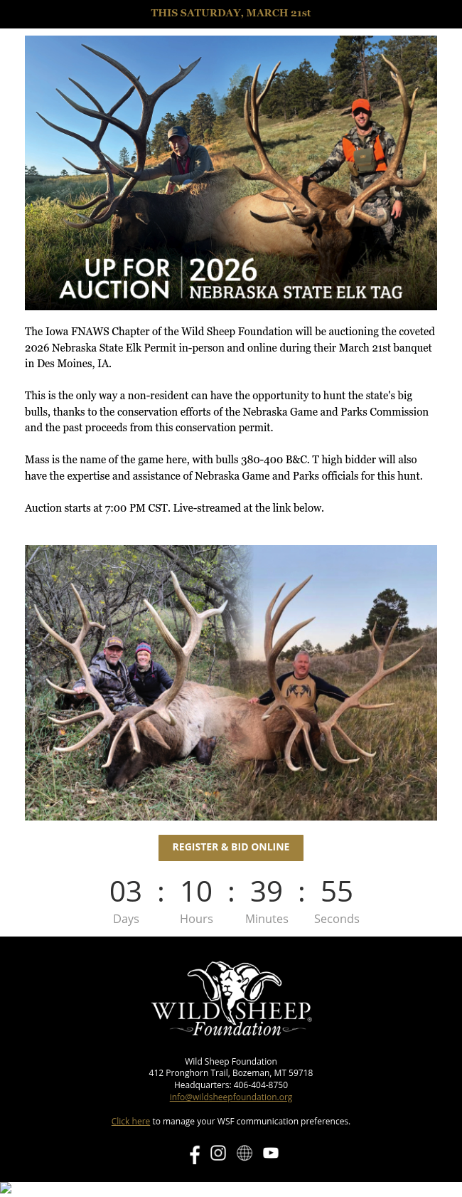 Up For Auction – Nebraska State Elk Permit