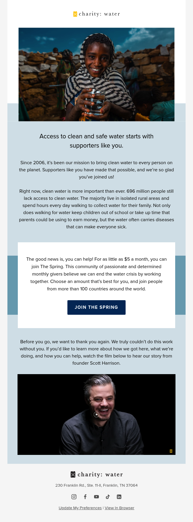 Welcome to the charity: water community, Nick