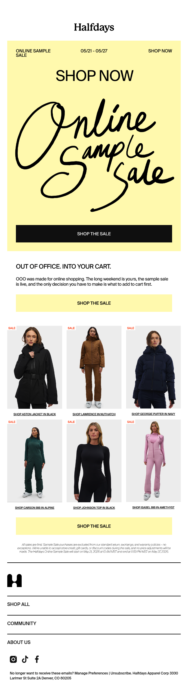 MEMORIAL DAY PLANS: ONLINE SAMPLE SALE