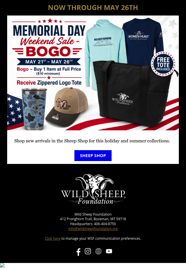 Wild Sheep Memorial Day Sale