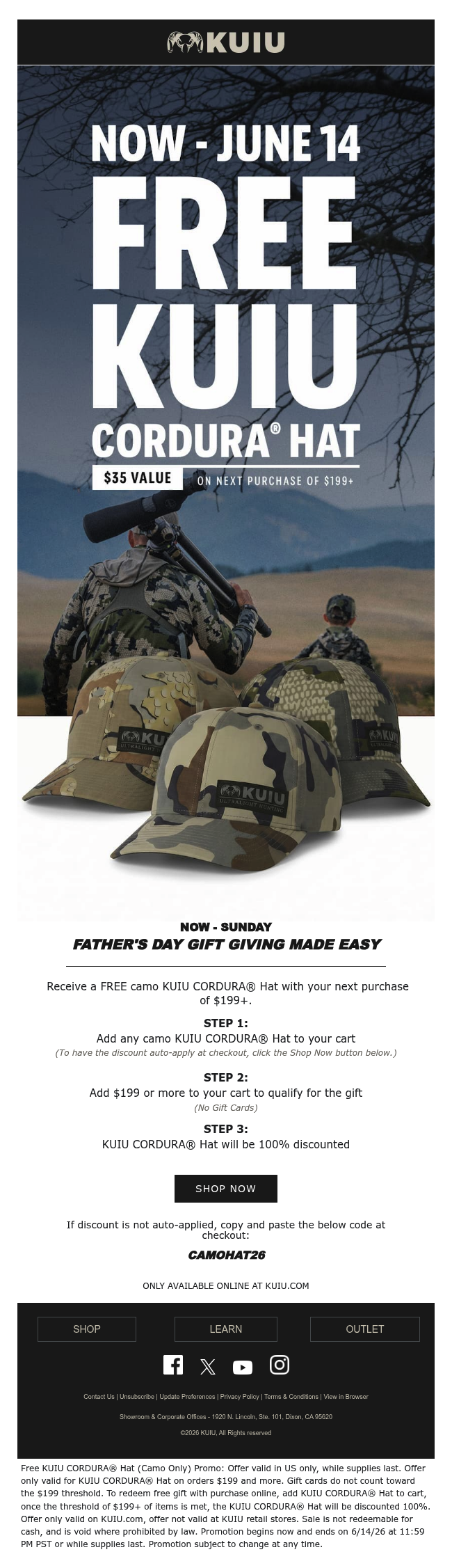 Don’t Forget – FREE KUIU CORDURA® Hat with Your Next Purchase