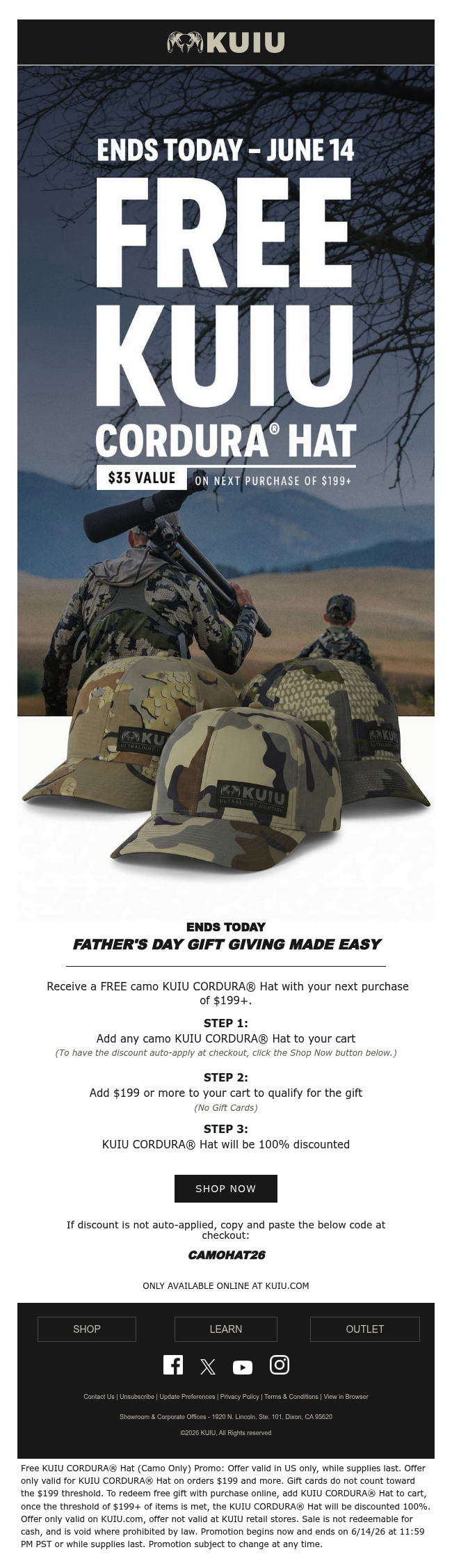 Ends Today – FREE KUIU CORDURA® Hat with Your Next Purchase