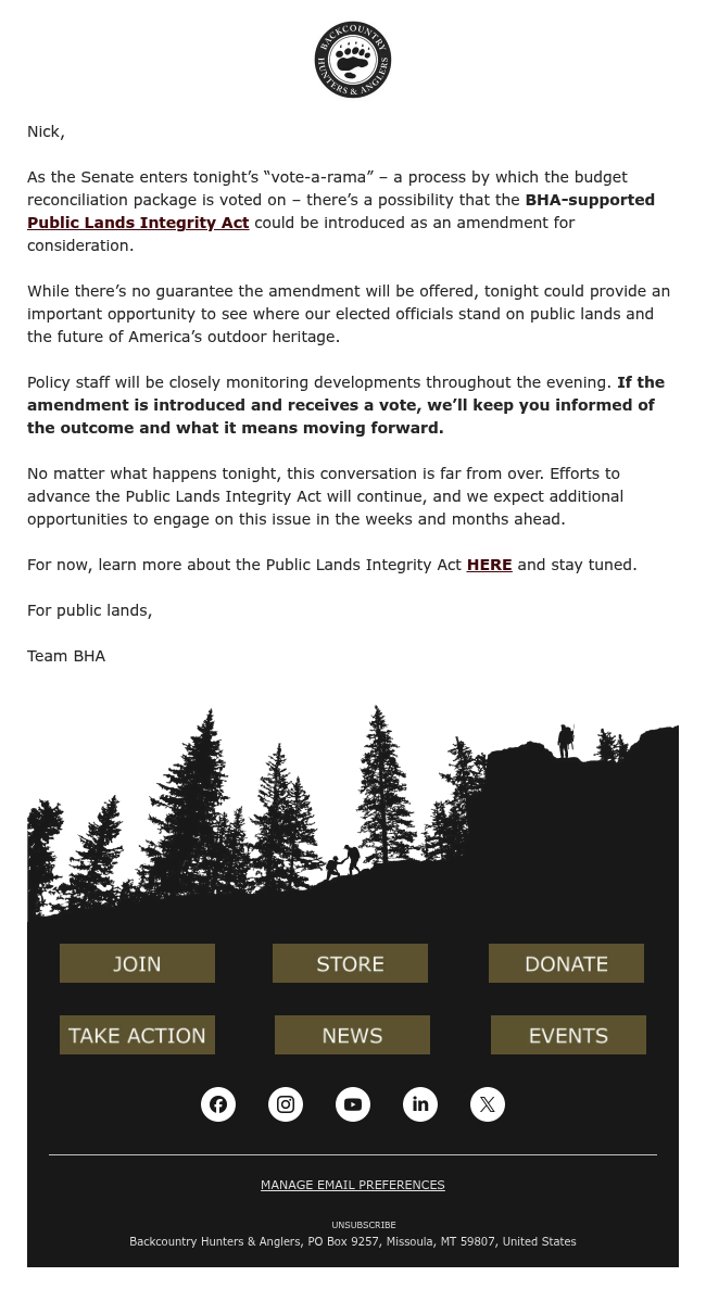 Stay Tuned: Possible Public Lands Amendment Tonight