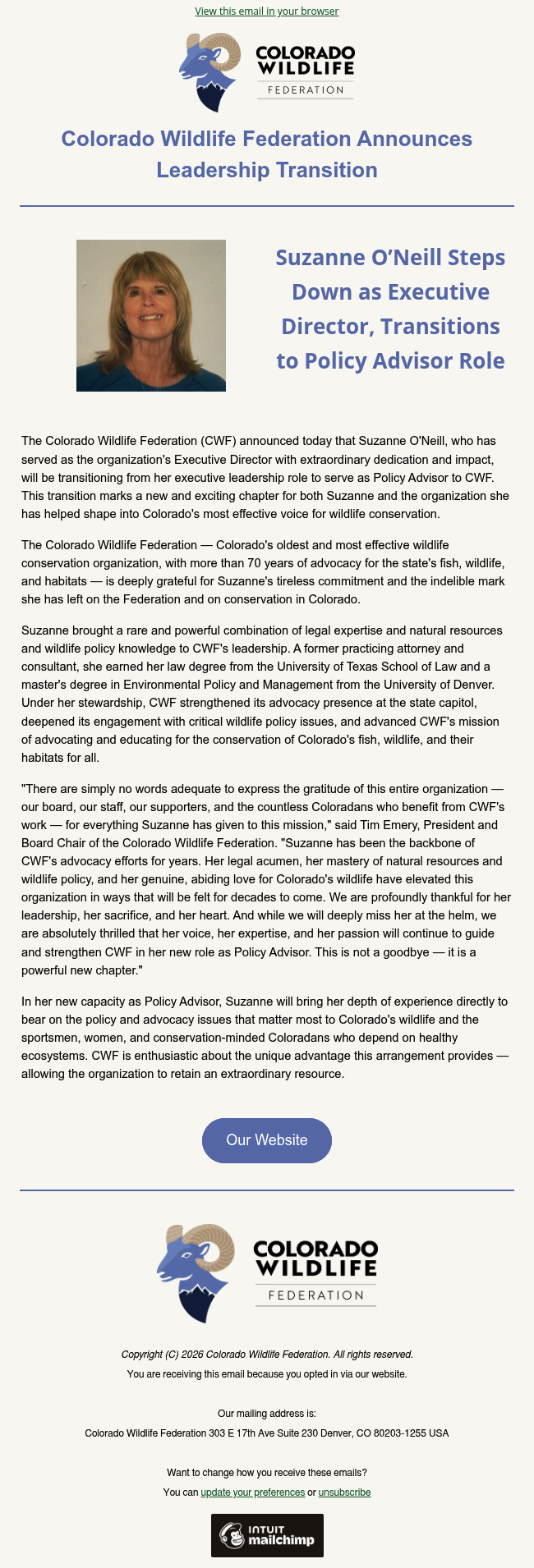 CWF Announces Leadership Transition