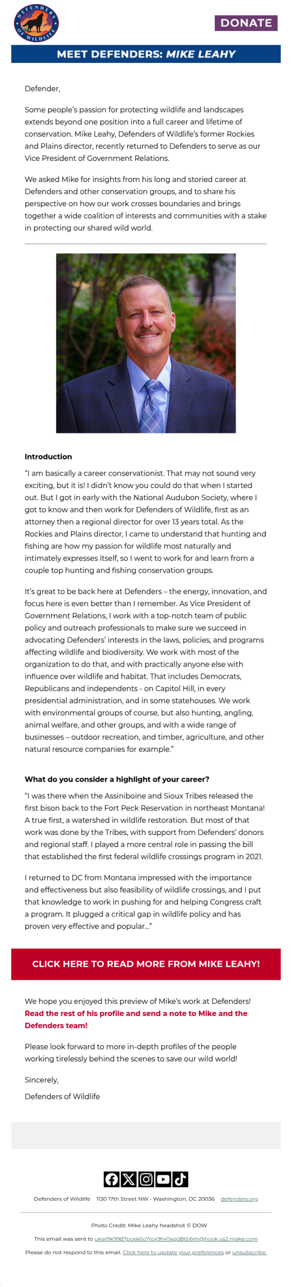 Meet Defenders: Mike Leahy is a lifelong conservationist
